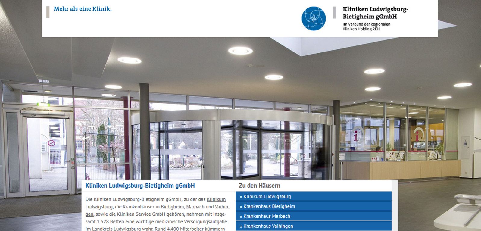 Screenshot Startseite Homepage Kliniken Ludwigsburg-Bietigheim